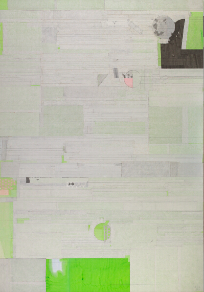梁铨 无题 2011年 纸本拼贴 200×140cm RMB 600,000-800,000 展览：淡茶——梁铨个展，索卡艺术中心，台北，2014年