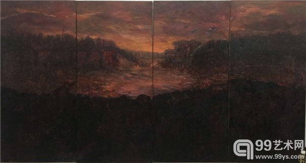 《梦魇》胡文 油画  360X150cm  2015