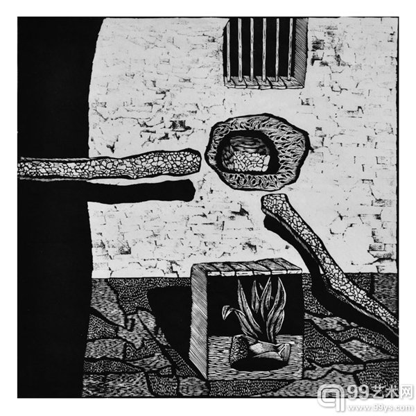 《无意识里莫名的阐述三》 邬林  木刻版画 30x30cm 2013