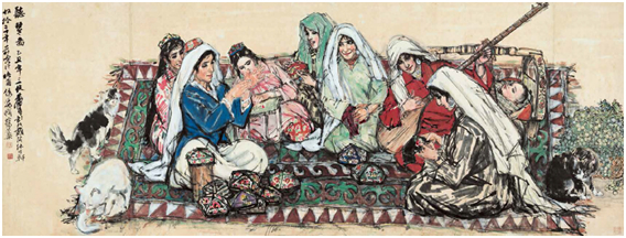 黄胄 听琴图 镜心 设色纸本 乙丑(1985年)作 94.5 × 251 cm 成交价:RMB 40,825,000