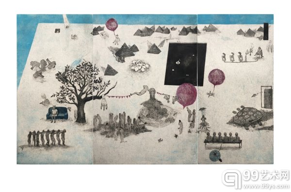 获奖作品：朱然然《观自在 I》 凹版  50x90cm  2015