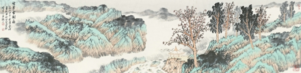 李明 碧峰云树图   35cmx136cm 2014年