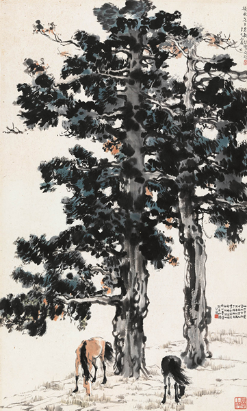 徐悲鸿(1895-1953)古柏双骏