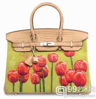 罕见特别订制郁金香色 VEAU DOBLIS 麂皮、小马毛及雾面浅啡色 POROSUS 鳄鱼皮 35 公分柏金包附钯金配件