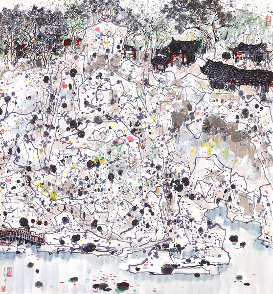 吴冠中 《狮子林》 1980 彩墨 纸本 96 x 88.5 cm 预估价HK$3,800,000-HK$5,500,000