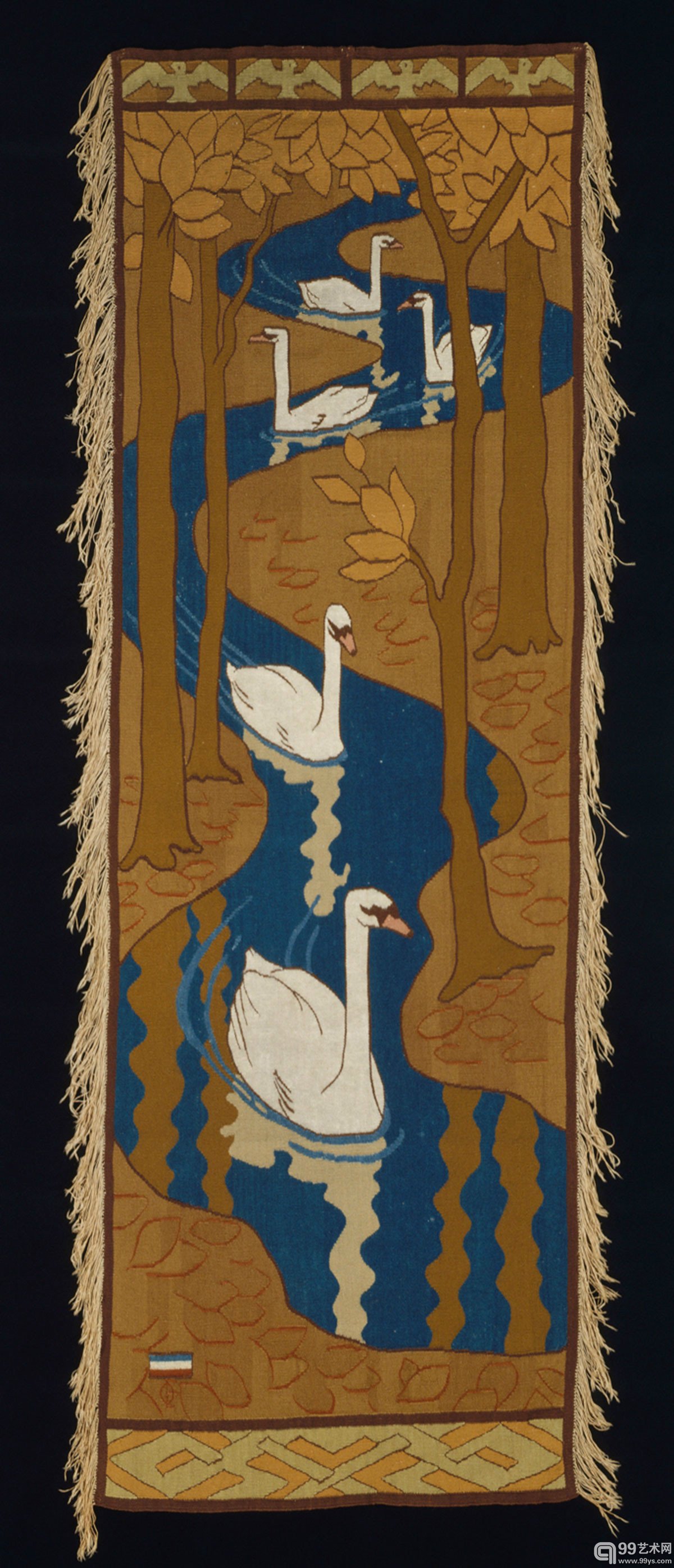 Otto Eckmann设计的挂毯《五只天鹅》(1897)