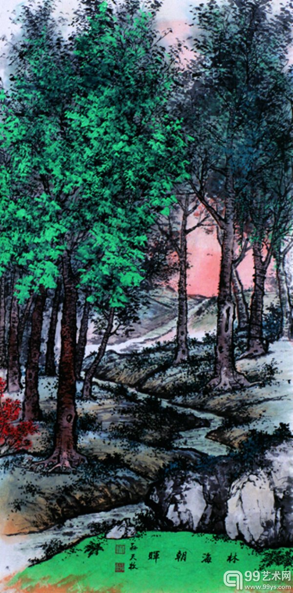 孙天牧《林海朝辉》134X68cm 1995