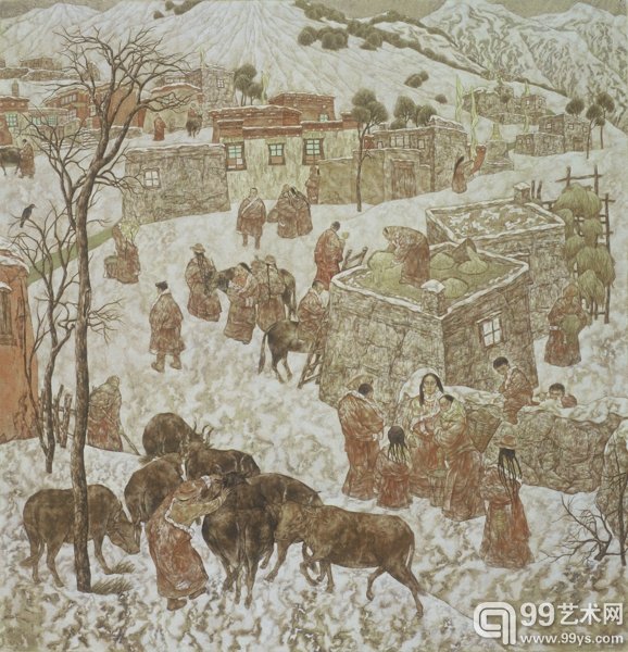 傅仲超 村落 150x145cm 纸本水墨 2004