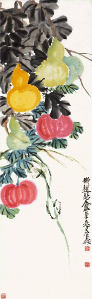 吴昌硕（1844-1927）   葫芦设色纸本  立轴 尺寸：134×41cm