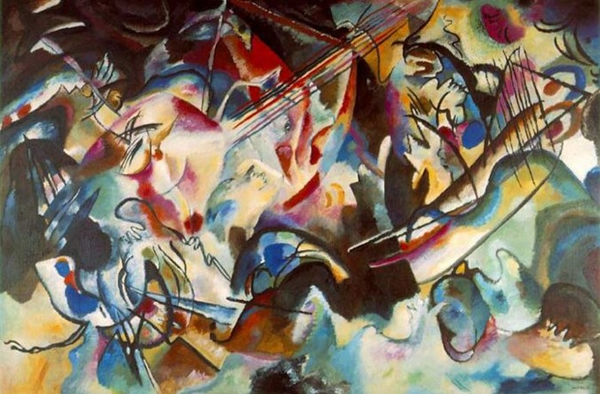 《Composition》系列之一，1913年。这时他试图将音乐和绘画通感