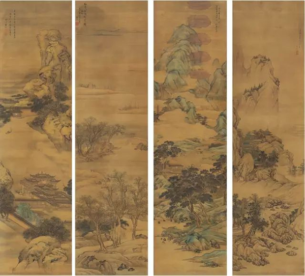 2015西泠秋拍：袁江、王云、陈卓、施淳 为惠翁贺寿四景山水 成交价:1322.5万