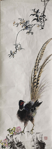 刘既明 锦鸡图  95x34cm 纸本水墨