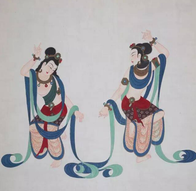段文杰临摹 龟兹舞 68x64.3cm 纸本 1948