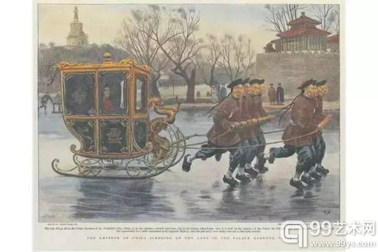 光绪皇帝的新雪橇(在北海公园滑雪橇的光绪皇帝) 1895年1月26日法国《世界画报》