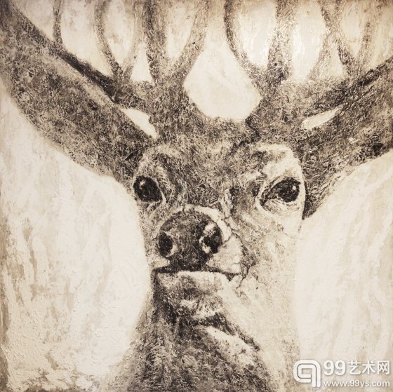 贺大田,《鹿系列1》122cmX122cm 综合材料 2014