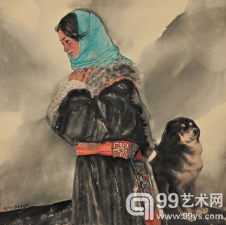 雪域少女68X68CM纸本设色2012 黄华三