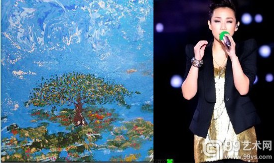 林忆莲的油画，这样的色彩搭配，看上去真的干净又漂亮。