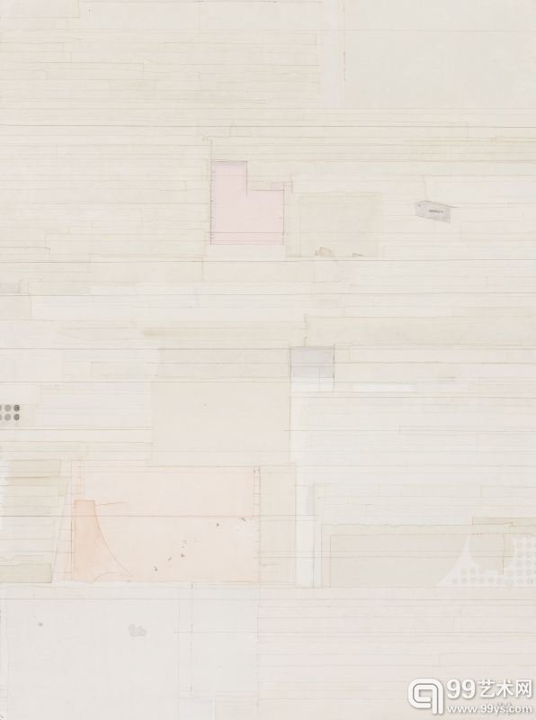 梁铨，无题，120x90cm，茶、色、墨、丙烯宣纸拼贴，2011-2012