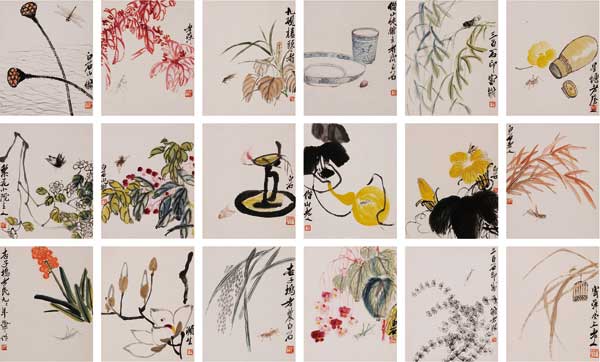 “叶隐闻声——齐白石十八开花卉工笔草虫册回湘展”在湖南长沙谭国斌当代艺术博物馆向公众开放。