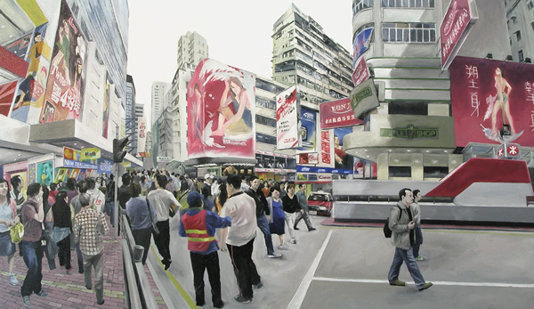周俊辉（1980年生）《旺角，西洋菜街》2004年作 油画画布，100x180公分