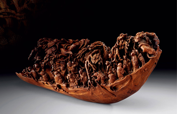 Lot 0326 - 清中期 竹根雕众仙乘槎摆件 L:44cm;W:13cm;H:19cm JPY: 5,000,000 - 8,000,000 RMB: 275,000 - 440,000 来源:清玩雅集会员旧藏。