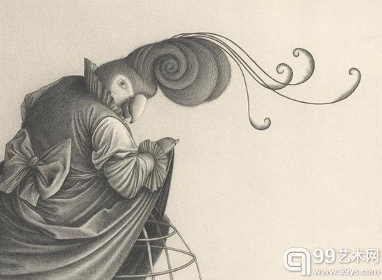 David Álvarez的插画：穿华服的鸟儿