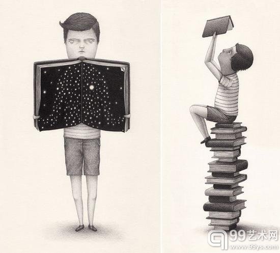 David Álvarez的插画：穿华服的鸟儿