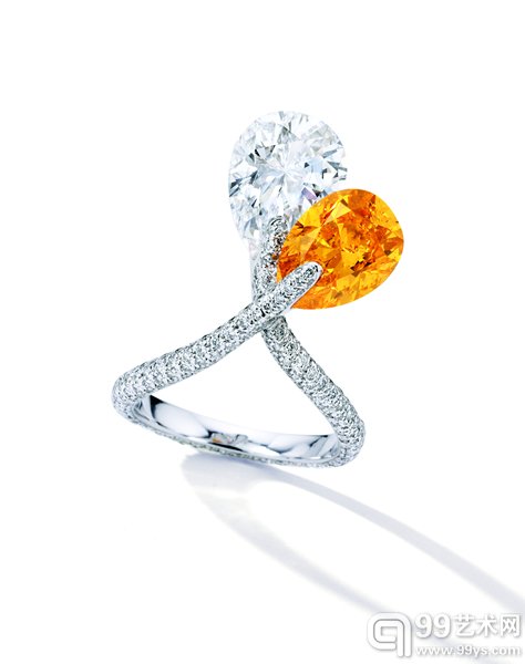 4.08-carat Fancy Vivid Orange Diamond and Diamond Ring