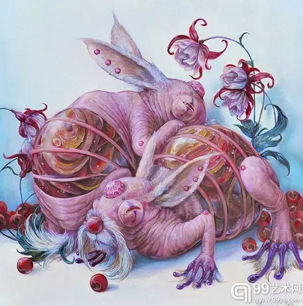 美国画家 Hannah Yata 作品另类怪异,融合了人、动物及自然,寓意丰富。