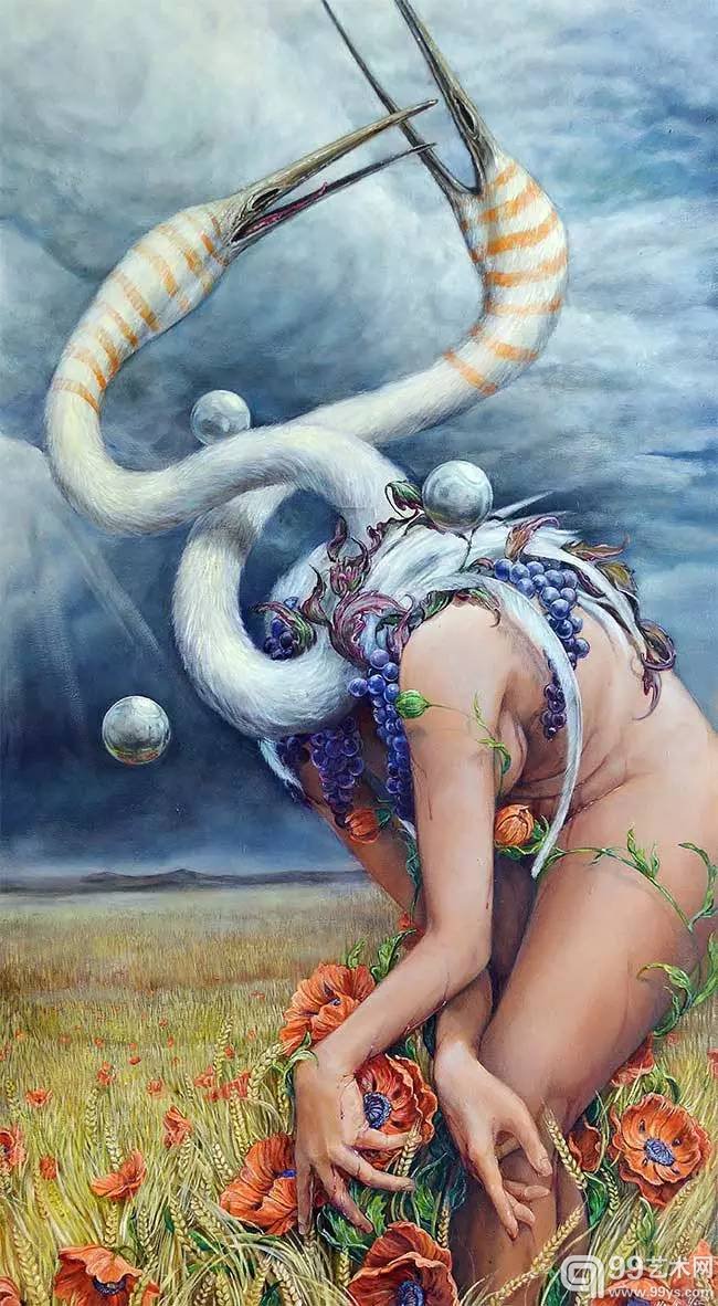 美国画家 Hannah Yata 作品另类怪异,融合了人、动物及自然,寓意丰富。