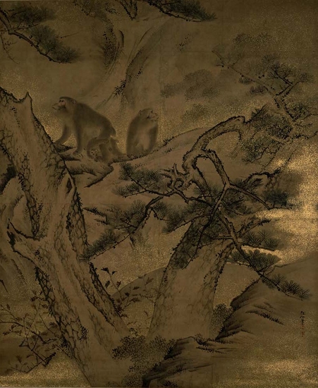 东京国立博物馆展出的森狙仙《秋山游猿图》（局部）