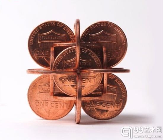 用硬币做成复杂精美的几何雕塑作品欣赏 