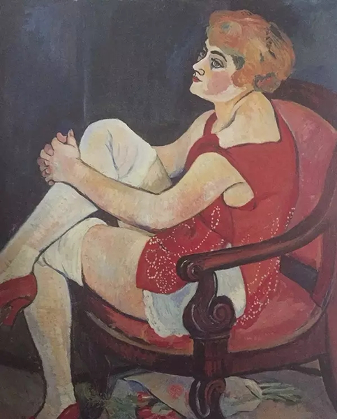 瓦拉东画作。上图：《蓝房间》，1923；下图：《穿白袜的女子》，1924。