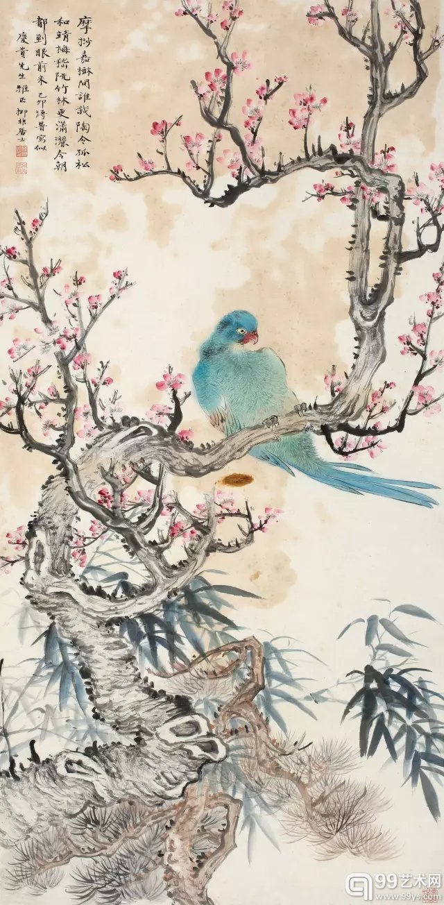 陆抑非 梅竹鹦鹉