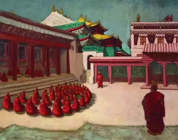 孙宗慰 塔尔寺小金瓦寺   布面 油画 67×90cm 1943年作