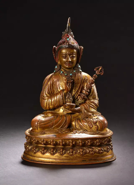 十五世纪　铜鎏金莲花生 H 22.2 cm.