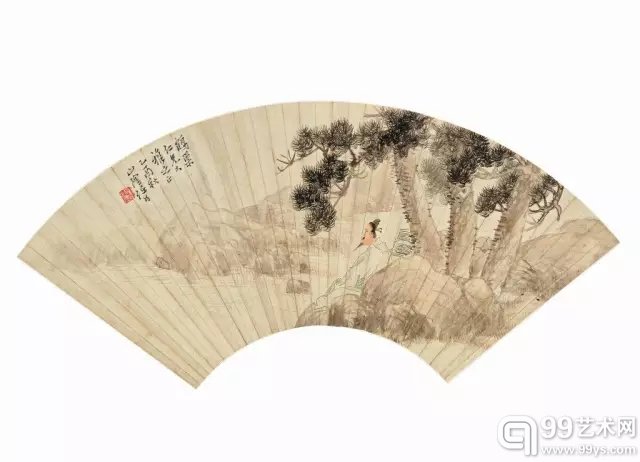 拍品编号148 清　任颐 《松下高士》 设色纸本　扇面镜框　 　一八八五年作 港元80,000-100,000