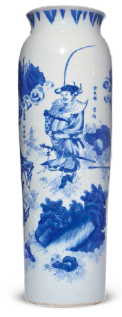 明崇祯 青花水浒传人物故事图筒瓶
