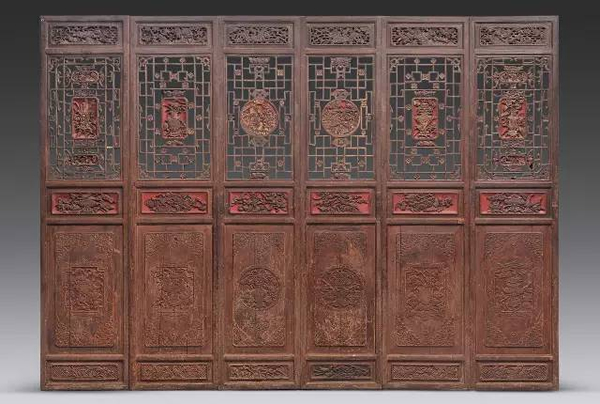 清 大漆描金博古花卉纹隔扇六扇 285.5 ×68.5 × 6 无底价