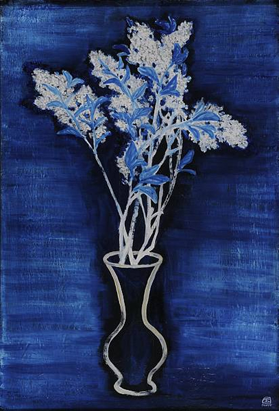 常玉《蓝色背景的盆花》布面油画 72.5x46.5cm 1956年作