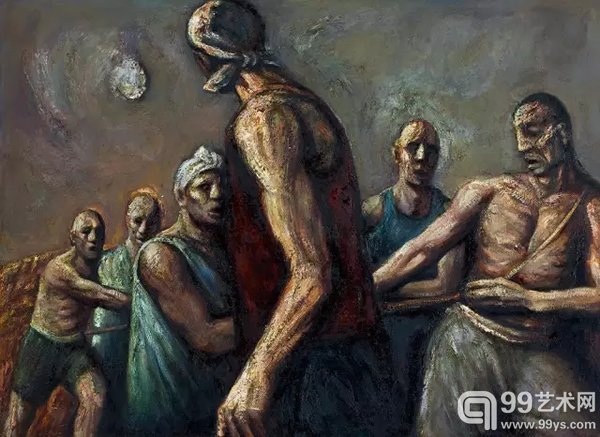 丁方《纤夫》 1983 年作 油彩 画布 109 x 148 cm.