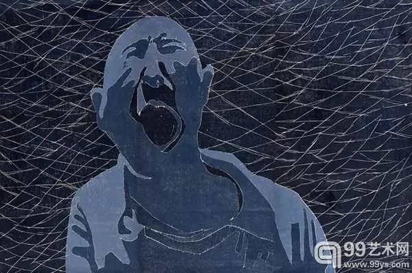 方力钧 《1996.1.8》 1996 年作 木版 版画（三联作） 244 x 366 cm.