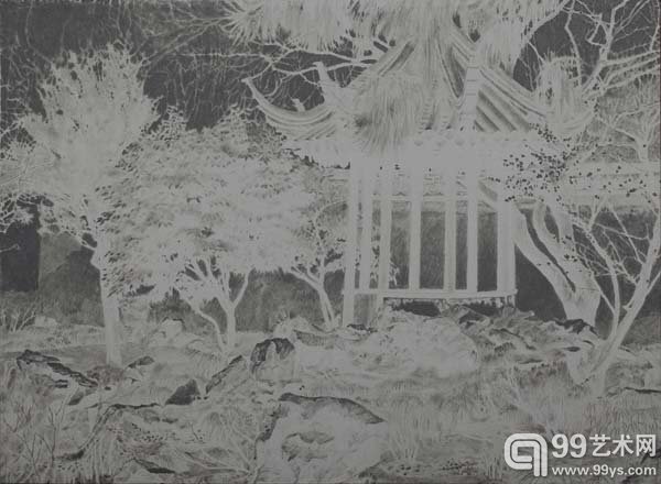 既见君子，洪磊，纺织颜料在丝绸上，36×49cm，2016年