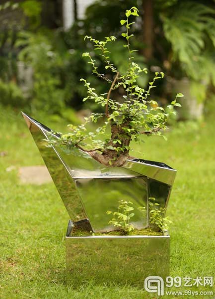 新盆景2003，杨光45×22×60cm，不锈钢、树，2003年