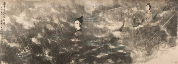 傅抱石《云中君和大司命》1954年作　纸本设色　114x315cm.