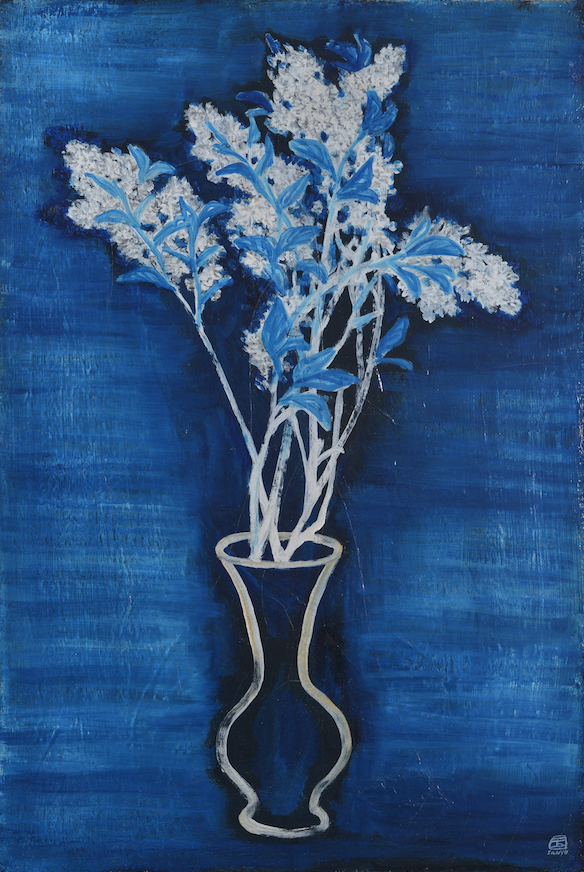 常玉《蓝色背景的盆花》 1956年作　油彩 画布72.5x46.5cm