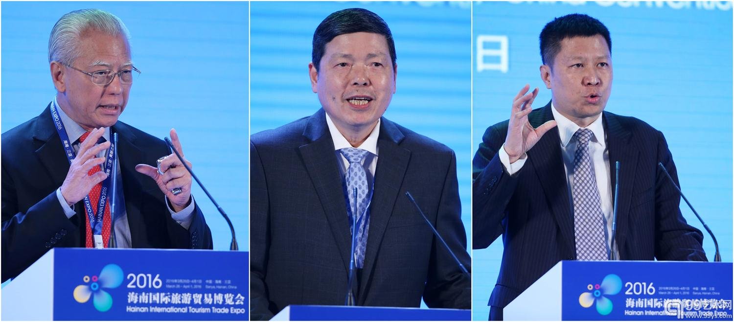 03在海南省会展业创新发展高峰论坛上，来自新加坡、台湾和澳门的会展专家（从左至右）廖俊生、叶明水、何海明做主题发言，为海南发展出谋划策