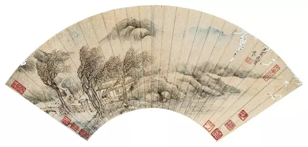 赵左（款） 寒窗夜读 纸本 扇面 18 × 52 cm 成交价：RMB 172,500