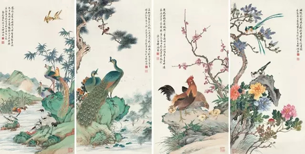 蔡铣 花鸟四条屏 纸本 四条屏 108 × 52 cm (4) 成交价：RMB 391,000