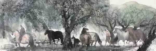 彭先诚 牧马图 纸本 镜心 41 × 124 cm 成交价：RMB 230,000